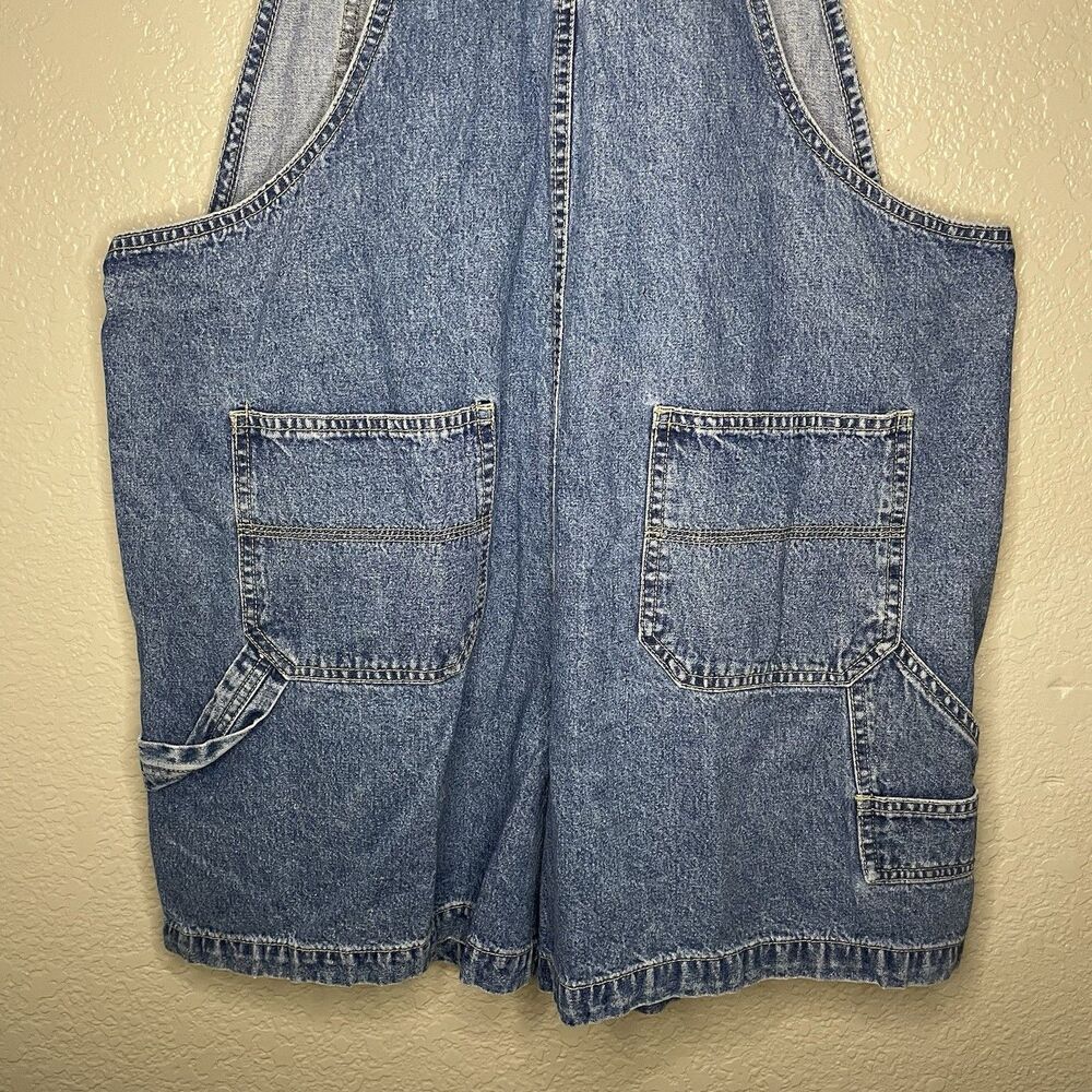 VTG Route 66 Denim Carpenter Short Overalls L Bibs Embroidered Floral Y2K 90s - Picture 7 of 12